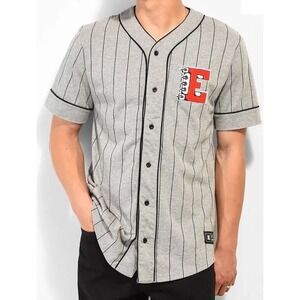 Empyre Baseball Jersey Mens Large Gray Striped Embroidered Logo
